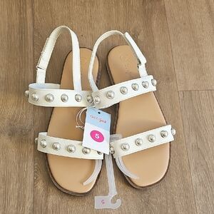 Cat & Jack White Pearl Studded Sandles Kids Size 5